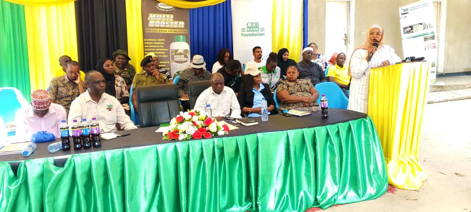 Guest of honour, Hon. Khadija Nassir (Right), Mkuranga District Commissioner when giving out her speech during Farmer Field Day (FFD) held on 11 June, 2024 at Mkuranga Sub-station in Mkuranga District