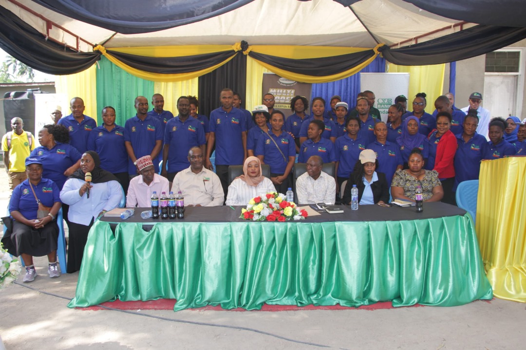 Guest of honour, Hon. Khadija Nassir (Fourth from right) and TARI Mikocheni staffs group photo during Farmer Field Day (FFD) held on 11 June, 2024 at Mkuranga sub-station